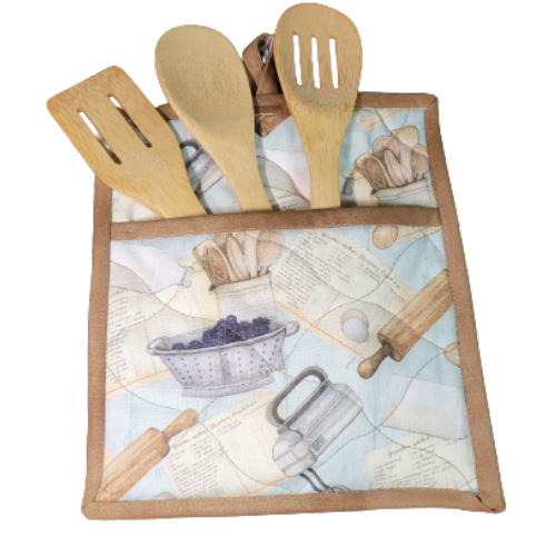 Pot Holder with Pocket and Wooden Utensil Set