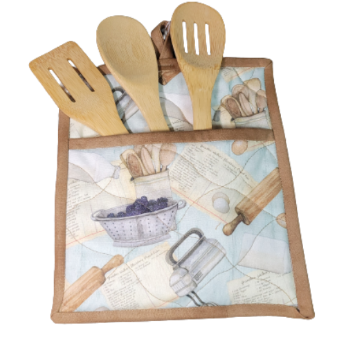 Pot Holder with Pocket and  Wooden Utensil Set